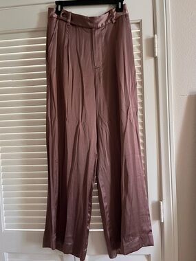 The Harlow Satin Wide-Leg Pant in Mocha NWT